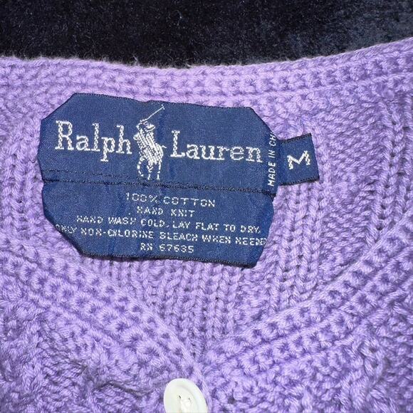 RALPH LAUREN 70's 80's HANDKNIT Cabled Cotton Short Sleeved Cardigan Sweater M - Picture 3 of 9